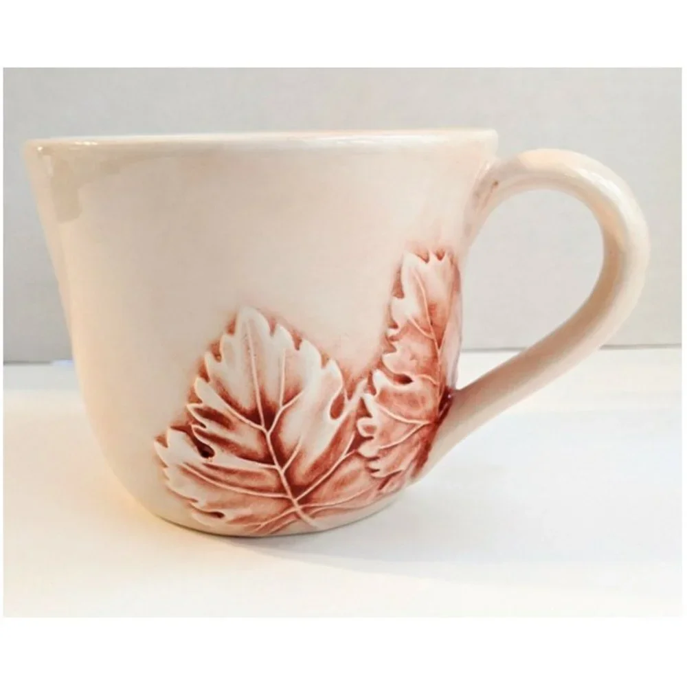 Williams Sonoma Napa Terra Cotta Coffee Mug 16 oz Grape Leaves Motif Made Italy